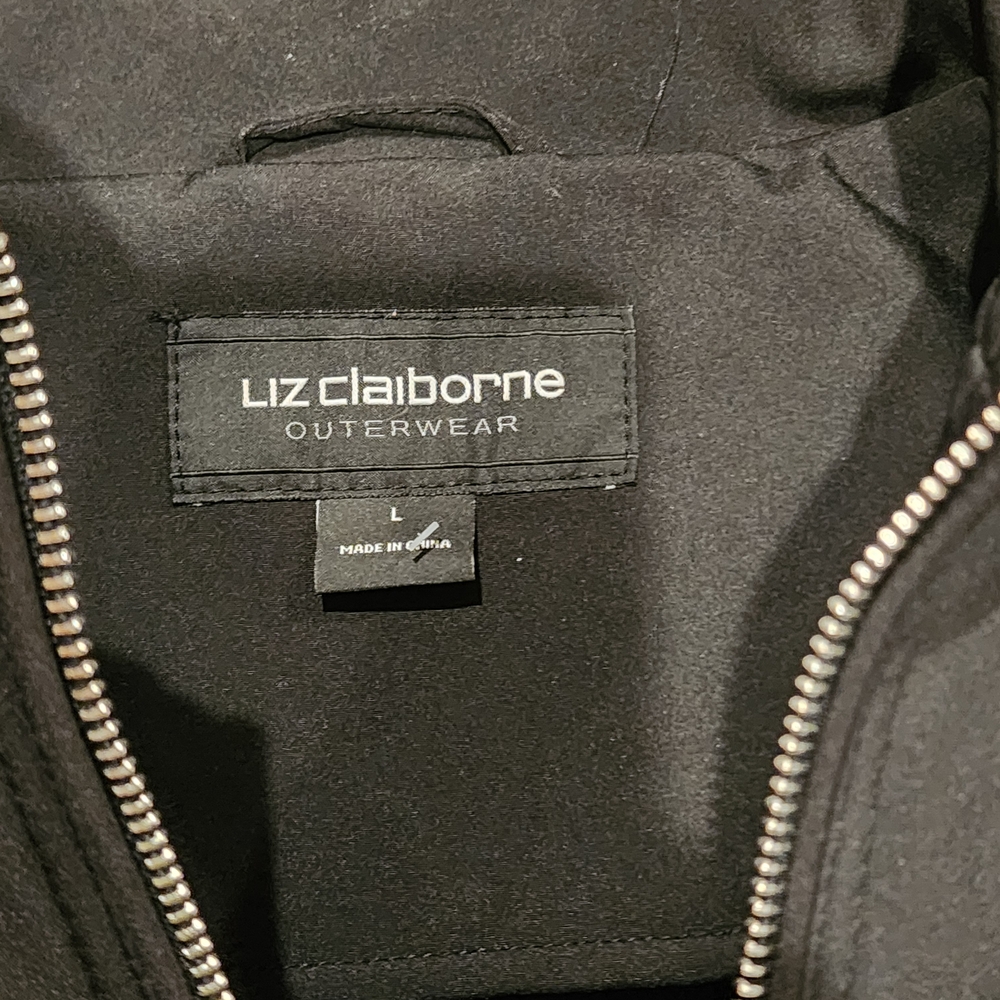 Liz Claiborne Black Long Waterproof Hooded Coat - Picture 3 of 4